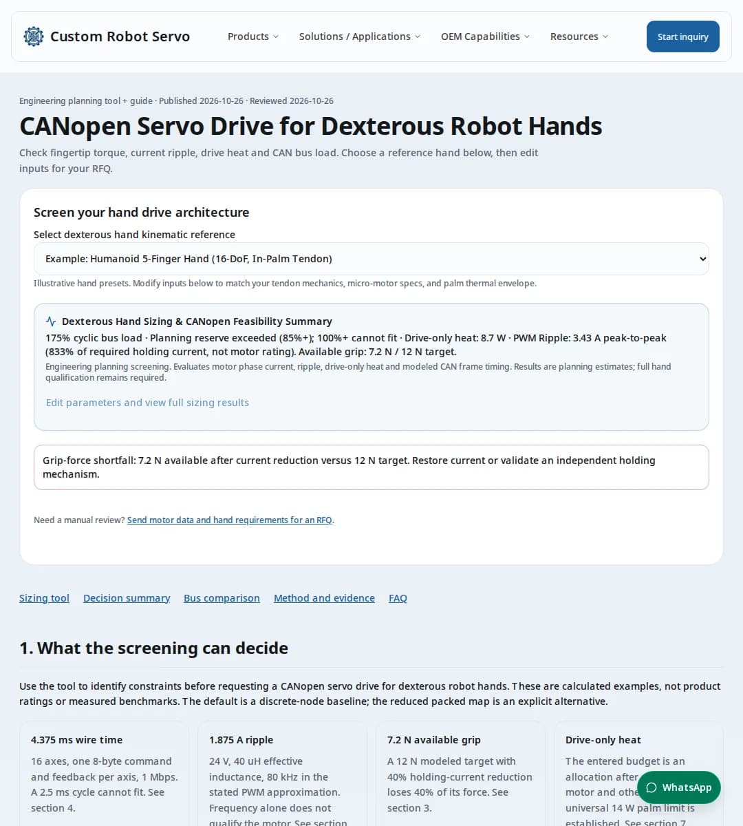 Default dexterous hand planning tool with explicit grip-force and drive-only heat limits